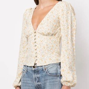 Reformation Nell floral top white with yellow flowers